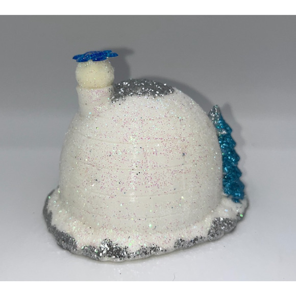 Vintage Miniature Igloo Diorama Pastel Blue Candy Cane Polar Bear Blue Tree OOAK - Picture 6 of 13